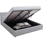 Lit coffre 180x200 cm avec tête de lit en tissu gris Lit coffre 180x200 cm avec tête de lit en tissu gris