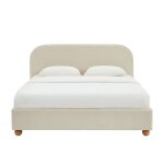 Lit coffre 180x200 tissu chenille beige sommier inclus