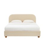 Lit coffre 180x200 tissu ray beige et cru sommier inclus