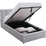 Lit coffre 90x190 cm avec t�te de lit en tissu gris