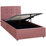 Lit coffre 90x190 cm avec tte de lit en velours rose