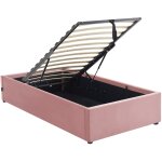 Lit coffre 90x190 cm en velours rose avec sommier