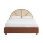 Lit coffre bouclette terracotta cannage 160x200 sommier inclus Lit coffre bouclette terracotta cannage 160x200 sommier inclus