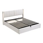 Lit coffre double pu blanc avec éclairage led, usb Lit coffre double pu blanc avec éclairage led, usb