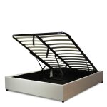 Lit coffre lectrique simili cuir blanc avec tlcommande 90x190 cm