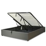 Lit coffre �lectrique simili cuir gris avec t�l�commande 180x200 cm