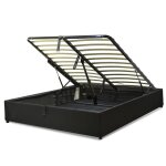 Lit coffre lectrique simili cuir noir avec tlcommande 140x190 cm
