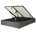 Lit coffre lectrique en tissu gris clair avec tlcommande 200x200 cm