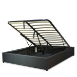 Lit coffre lectrique en tissu gris fonc avec tlcommande 90x190 cm