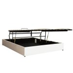 Lit coffre ouverture parall�le simili cuir blanc 180x200 cm