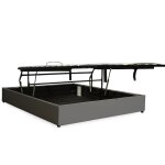 Lit coffre ouverture parall�le simili cuir gris 180x200 cm