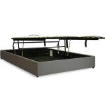 Lit coffre ouverture parallle en tissu gris clair 140x190 cm
