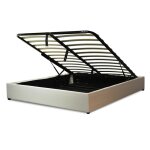 Lit coffre simili cuir blanc avec cadre  lattes 200x200 cm