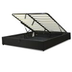 Lit coffre simili cuir noir avec cadre � lattes 160x200 cm