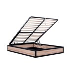 Lit coffre style industriel bois clair & mtal ouverture large 140x190