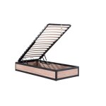 Lit coffre style industriel bois clair et mtal ouverture large 90x190