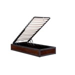 Lit coffre style industriel bois fonc et mtal ouverture large 90x190