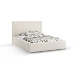 Lit coffre avec tête de lit 180x200cm en tissu chenille beige clair Lit coffre avec tête de lit 180x200cm en tissu chenille beige clair