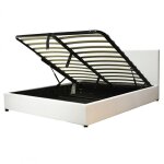 Lit coffre avec t�te de lit en simili cuir blanc 180x200 cm