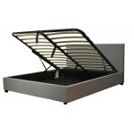 Lit coffre avec t�te de lit en simili cuir gris 180x200 cm