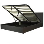 Lit coffre avec tête de lit en simili cuir noir 140x190 cm Lit coffre avec tête de lit en simili cuir noir 140x190 cm