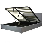 Lit coffre avec tte de lit en tissu gris clair 140x190 cm
