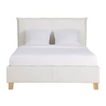 Lit coffre en textile aspect cuir blanc 140x190 avec sommier  lattes