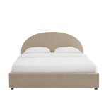 Lit coffre tissu bouclette beige 180x200 sommier inclus