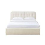 Lit coffre tissu bouclettes cru 160x200 sommier inclus