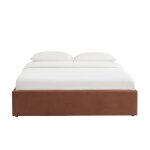 Lit coffre tissu chenille terracotta 160x200 sommier inclus Lit coffre tissu chenille terracotta 160x200 sommier inclus