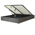 Lit coffre en tissu gris clair avec cadre  lattes 140x190 cm