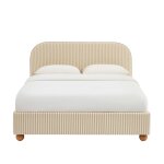 Lit coffre tissu ray beige et cru 160x200 sommier inclus