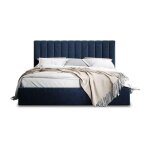 Lit coffre en velours 180x200 cm bleu