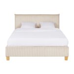 Lit coffre en velours c�tel� beige 140x190 avec sommier � lattes