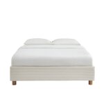 Lit coffre velours cotel� �cru 160x200 sommier inclus