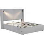 Lit coffre velours côtelé gris 140 x 190 cm Lit coffre velours côtelé gris 140 x 190 cm