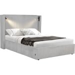 Lit coffre en velours c�tel� gris 140 x 190 cm