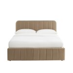 Lit coffre velours marron 140x190 sommier inclus