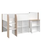Lit combiné 90 x 200 cm avec bureau effet bois et blanc Lit combiné 90 x 200 cm avec bureau effet bois et blanc
