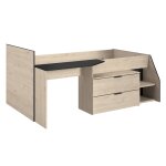 Lit combin avec bureau 2 tiroirs - 90x200 cm - marron