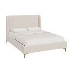 Lit double 140x190 cm en tissu beige et pieds doré Lit double 140x190 cm en tissu beige et pieds doré