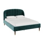Lit double 140x190 cm en velours vert et pieds doré Lit double 140x190 cm en velours vert et pieds doré
