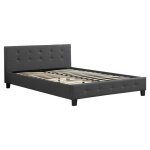 Lit double capitonn� en simili cuir gris anthracite 140 x 190 cm