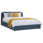 Lit double avec coffre 160x200 cm en tissu bleu