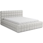 Lit double avec coffre tissu bouclettes capitonn� blanc 180x200