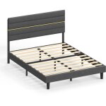 Lit double convient pour un matelas de 160 x 200 cm tête de lit gris Lit double convient pour un matelas de 160 x 200 cm tête de lit gris