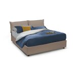 Lit double en similicuir gris tourterelle 215x175h95 cm