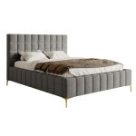 Lit double avec tête de lit 180x200 en tissu chenille gris Lit double avec tête de lit 180x200 en tissu chenille gris