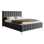 Lit double avec tête de lit 180x200 en tissu chenille gris foncé Lit double avec tête de lit 180x200 en tissu chenille gris foncé