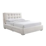 Lit double en tissu blanc cru avec 2 tiroirs 180x200 cm